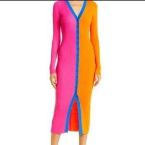 Staud X Birkenstock Pink and Orange Shoko Long Sleeve Midi Dress